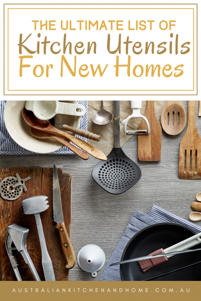 Pin image for the article - best Kitchen Utensils List For New Homes.